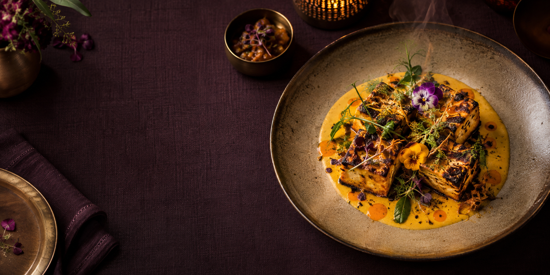 Charcoal grilled paneer with saffron sauce